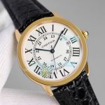 Swiss Replica Cartier Ronde de Cartier Stainless Yellow Gold Case White Dial Black Leather Strap Yellow Gold Bezel 42mm